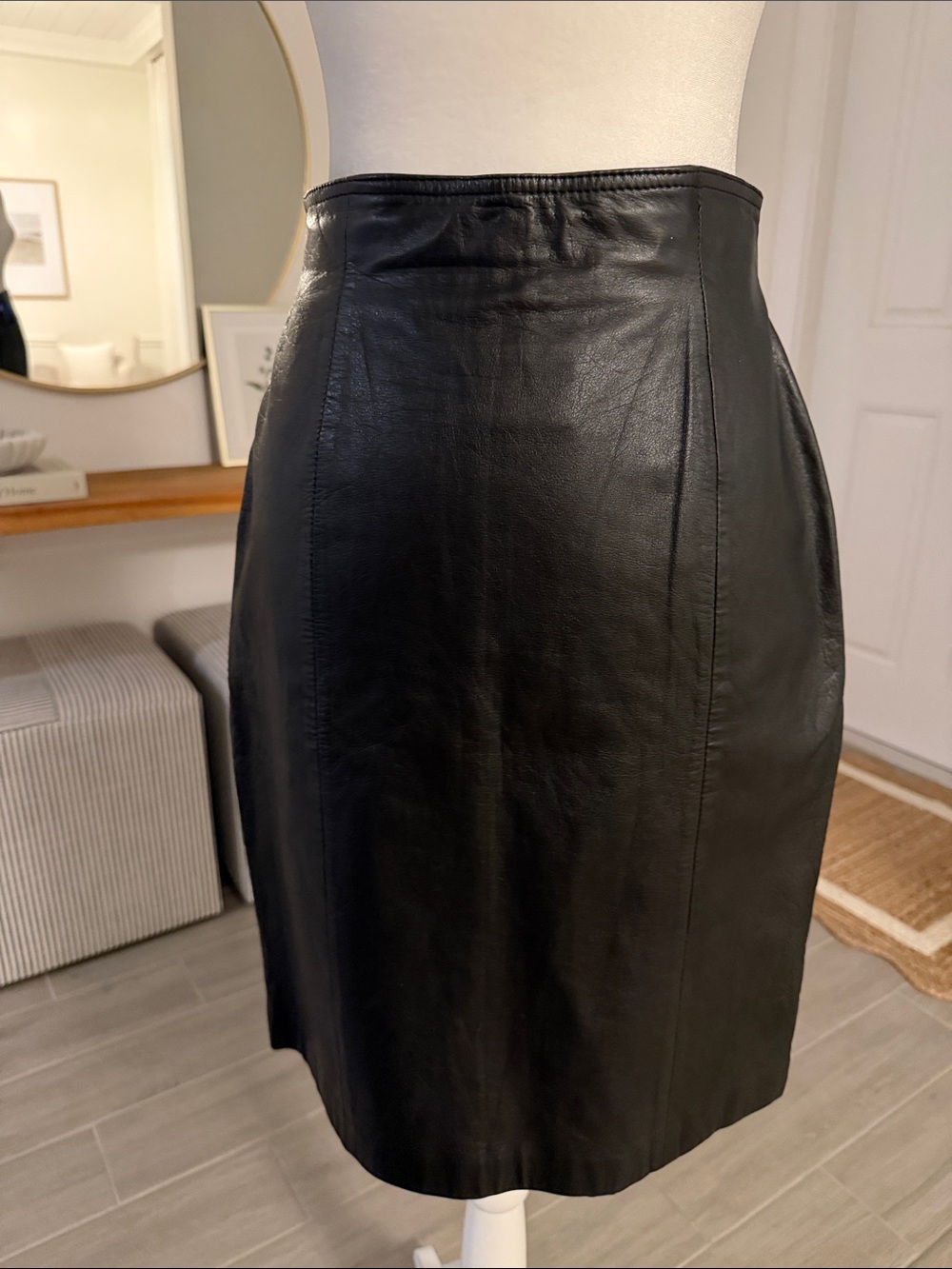 Vintage Black Leather Pencil Skirt 90s Minimalist Model Off Duty Y2K - Picture 7 of 14